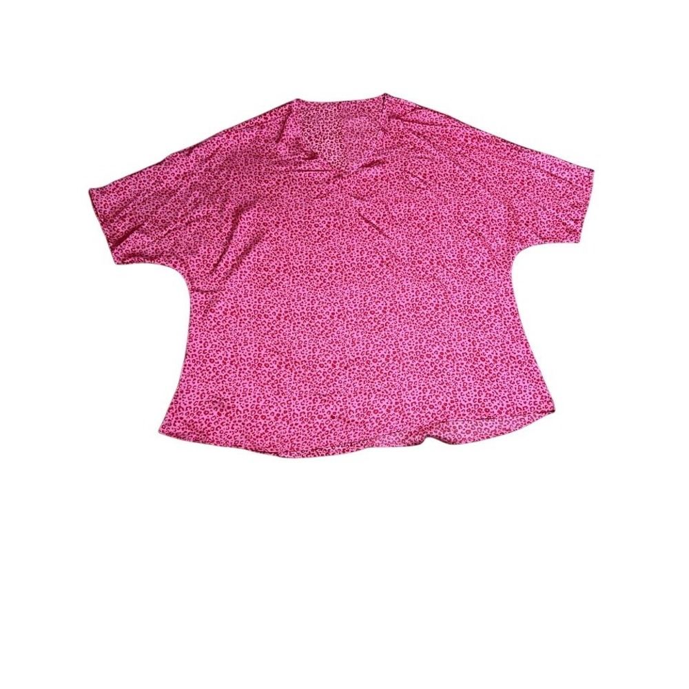 Pink Red Leopard Print Dolman Sleeve V-Neck Blouse Top Large-XL - Picture 1 of 6
